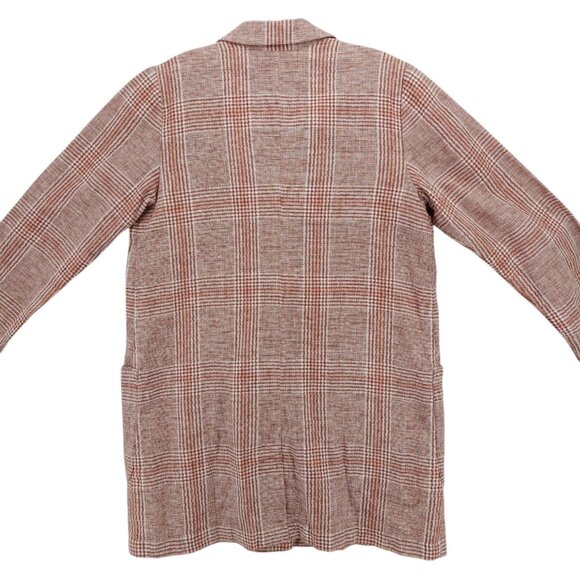 J JILL Plaid Linen Cotton Blazer Jacket Woven OVERSIZED Fit Pockets EUC SMALL - Picture 4 of 8